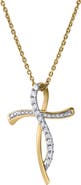 LuvMyJewelry Elarith 0.15 Cts Natural Diamond Cross 14K Gold Pendant