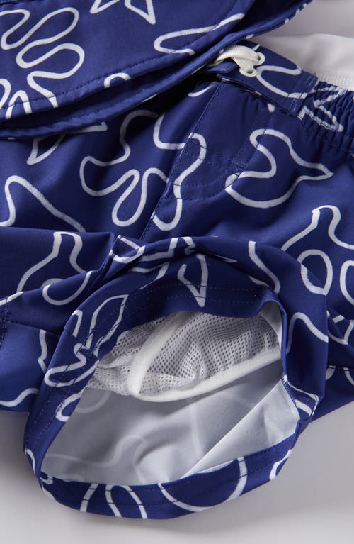 Tucker + Tate Three-piece Hat, Rashguard And Swimsuit Set In Blue Breeze Tropical Palm