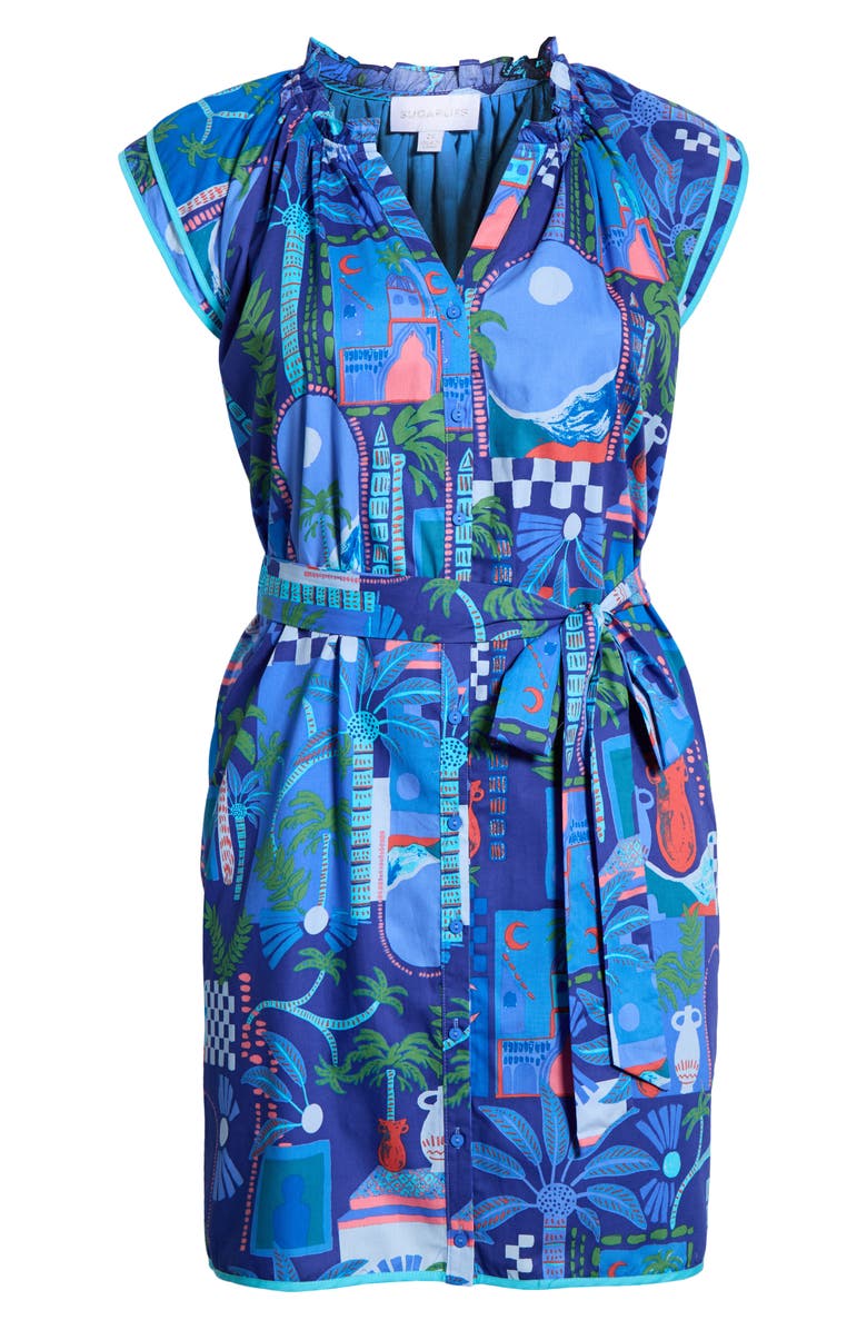 SUGARLIPS Punta Alta Olera Ruffle Shirtdress, Alternate, color, Cobalt-Combo