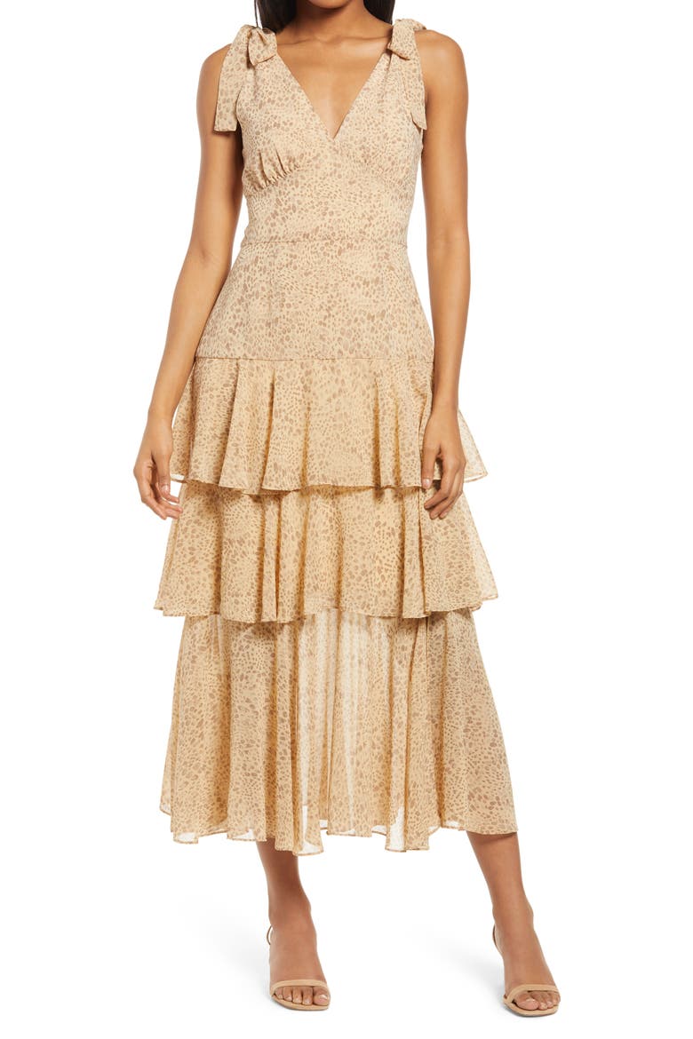 Hampton Sleeveless Tiered Dress, Main, color, TAN CHEETAH
