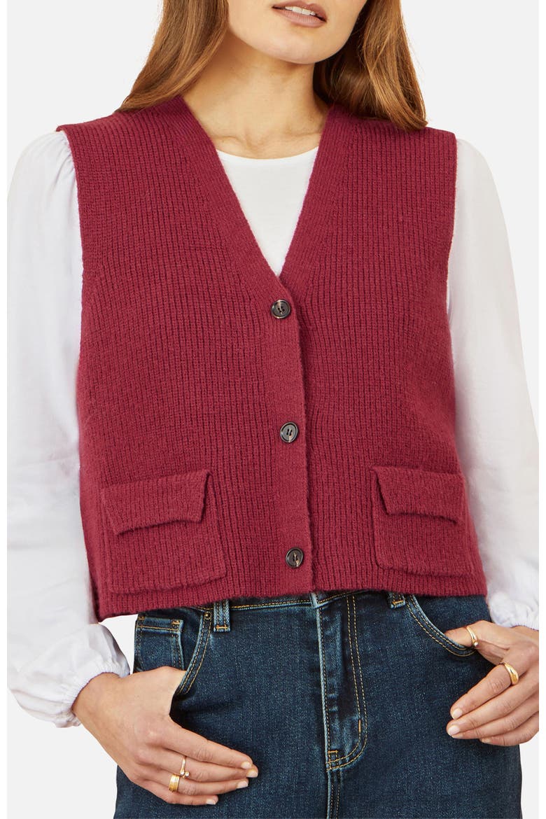 Knitted Pullover Waistcoat, Alternate, color, Burgundy
