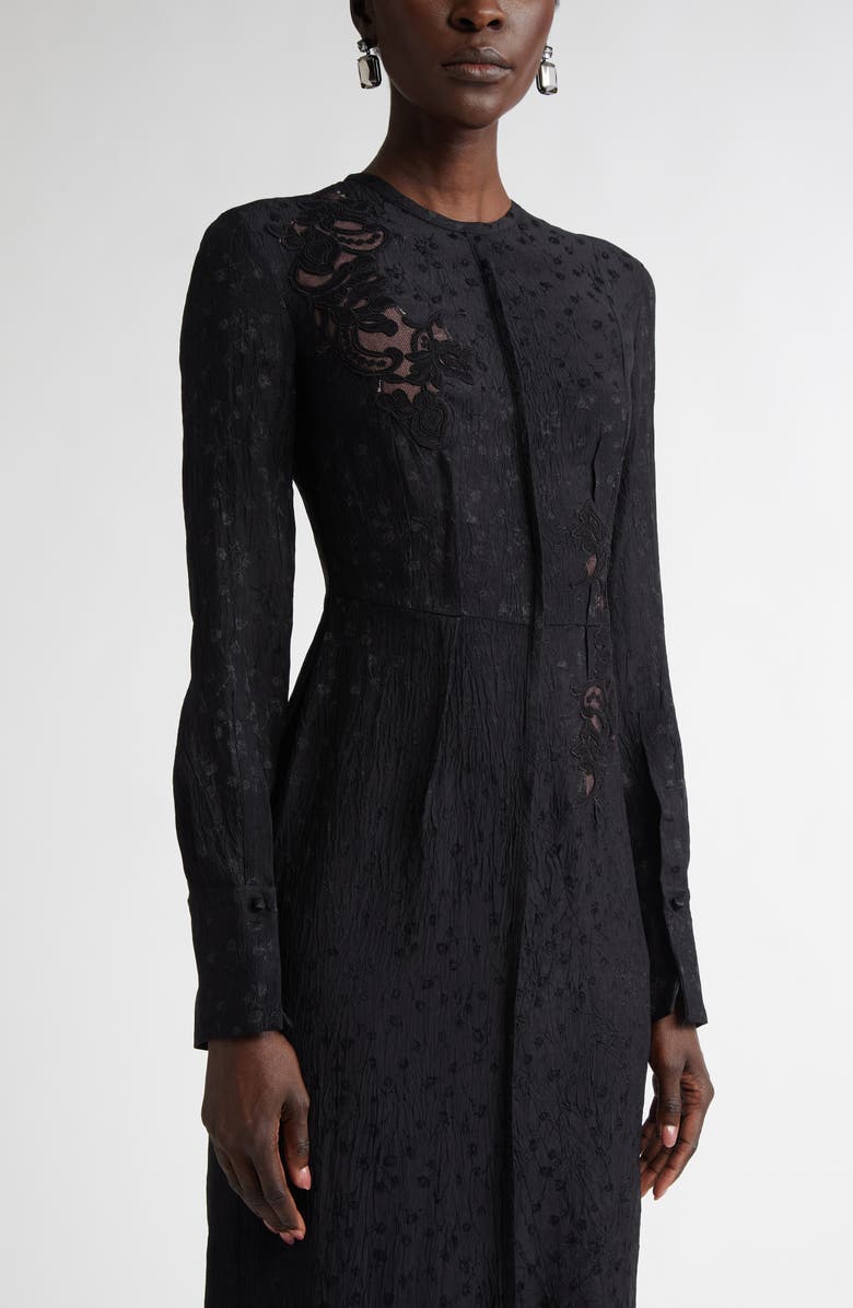 Erdem Long Sleeve Guipure Lace & Satin Midi Dress, Alternate, color, 