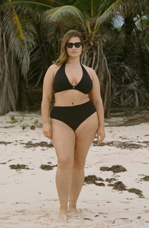 Mango Ribbed High-waisted Bikini Bottom Black In Black