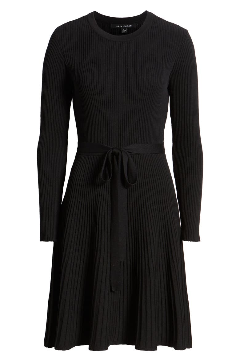 Rib Long Sleeve Belted Sweater Dress, Alternate, color, BLACK
