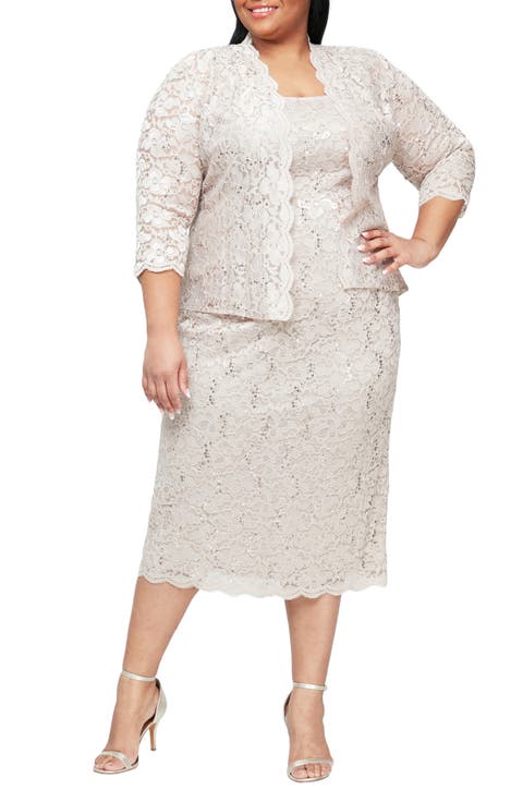 SLNY Floral Lace Sequin Cardigan & Dress Set