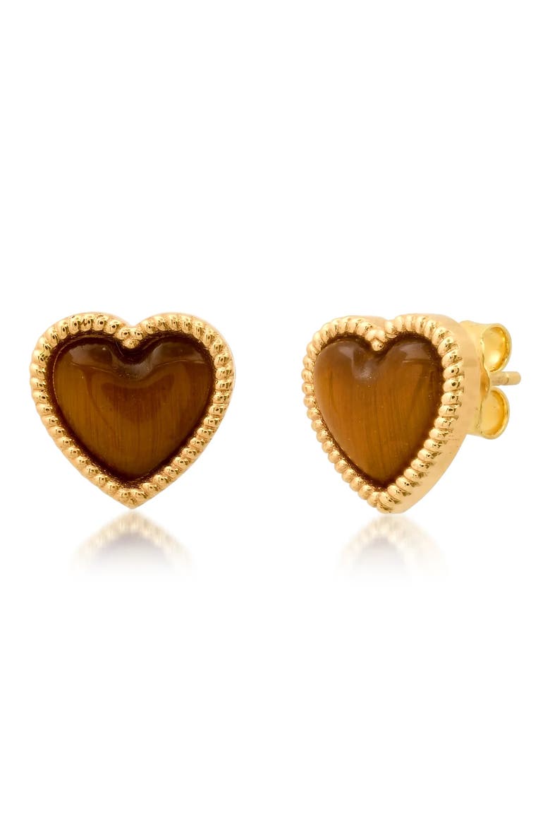 Stone Heart Stud Earrings, Main, color, TIGER EYE