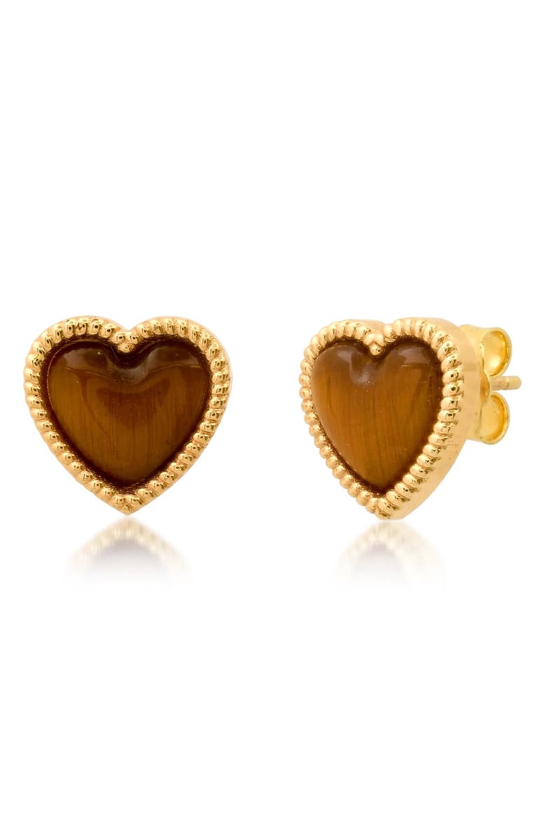 Established Stone Heart Stud Earrings, Main, color, Tiger Eye