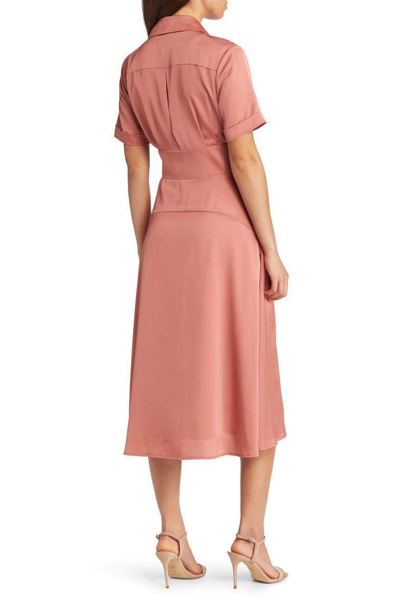 Short Sleeve Tie Waist Satin Midi Dress, Alternate, color, ROSE HIP