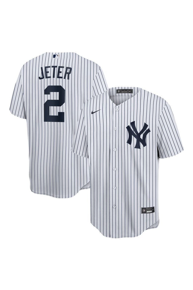 Men's Nike Derek Jeter White/Navy New York Yankees Home Replica Player Name Jersey, Main, color, White