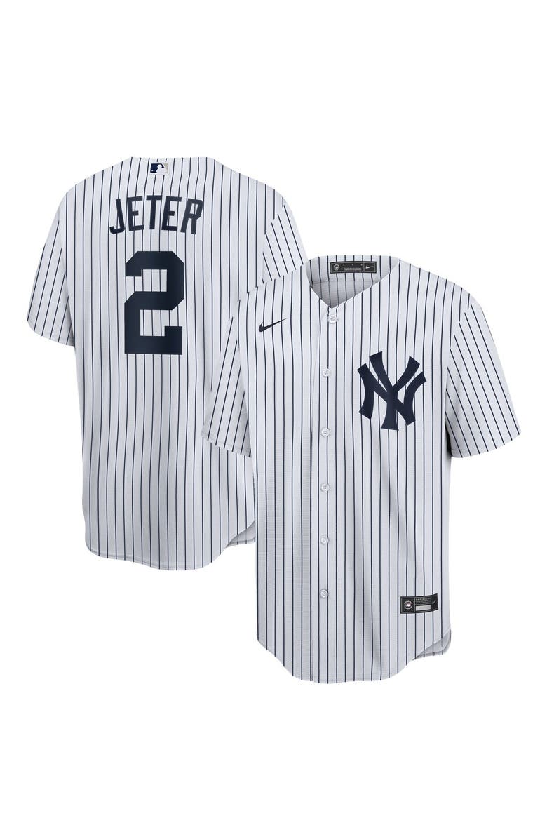 Nike Men's Nike Derek Jeter White/Navy New York Yankees Home Replica Player Name Jersey, Main, color, 