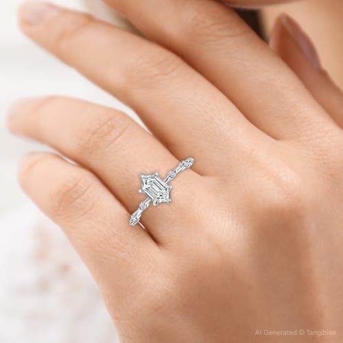 Bliss Diamond Certified 1 1/3ct Hexagon Diamond Jamie Engagement Ring 14k Gold Lab Grown In Silver