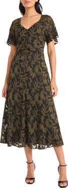 Maggy London Ruched Flutter Sleeve Dress