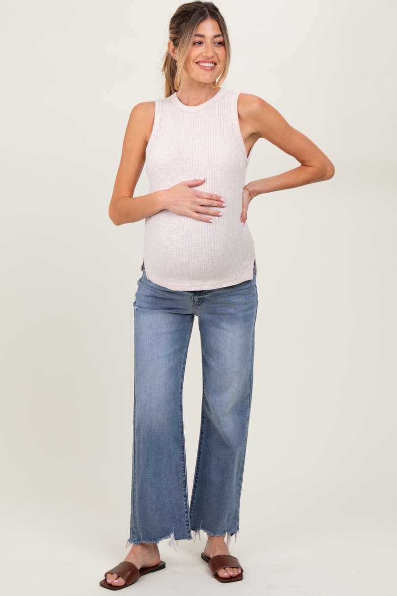 Fringe Hem Maternity Wide Leg Jeans, Alternate, color, Light Blue