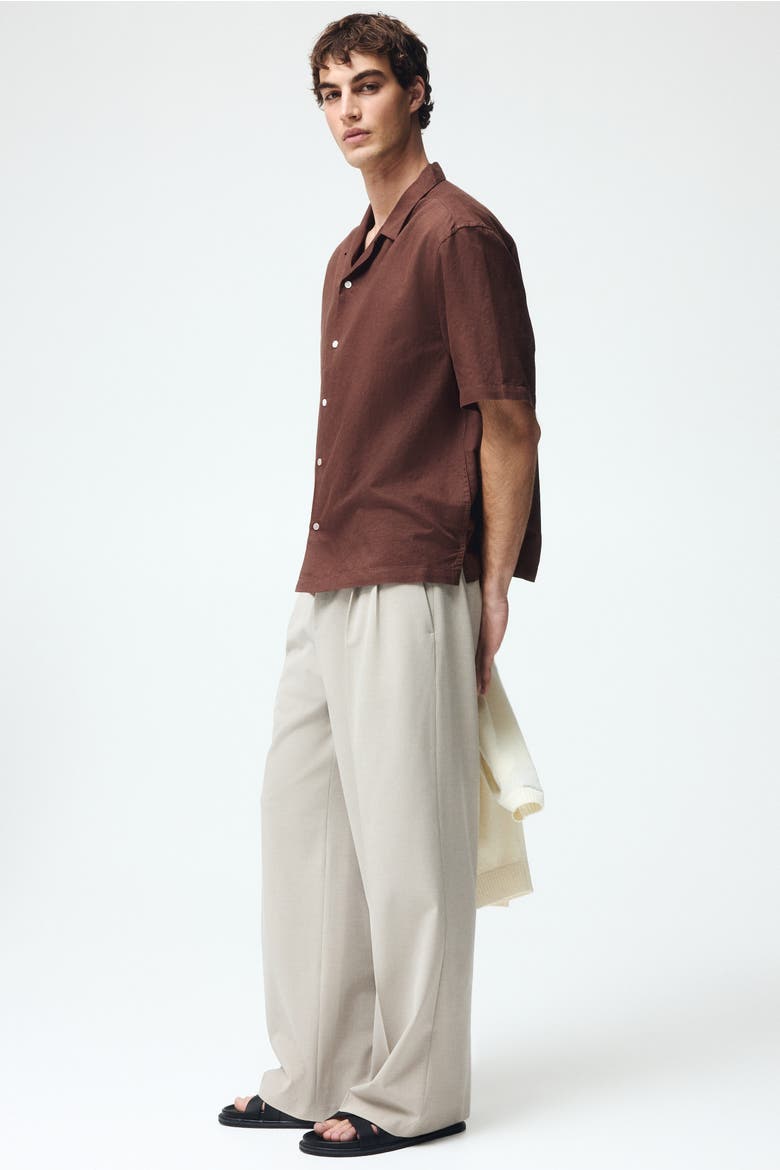 Relaxed Fit Linen-blend Resort Shirt, Alternate, color, Brown