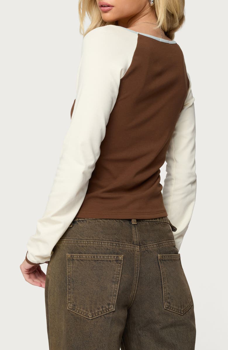 EDIKTED Ronie Contrast Raglan Sleeve Stretch Cotton T-Shirt, Alternate, color, Brown