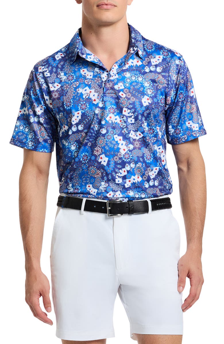 Robert Graham Ace of Skulls Classic Fit Print Performance Polo, Main, color, Blue