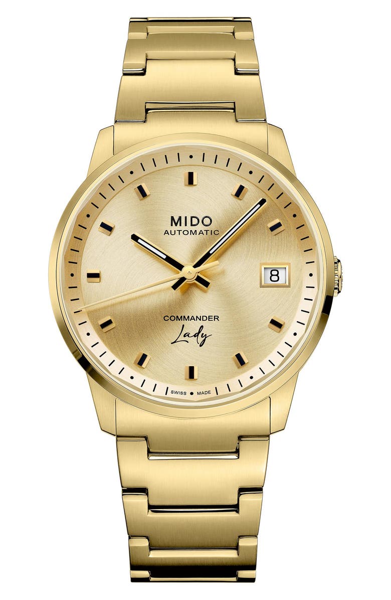 MIDO Commander Lady Automatic Bracelet Watch, 35mm, Main, color, Champagne / Golden
