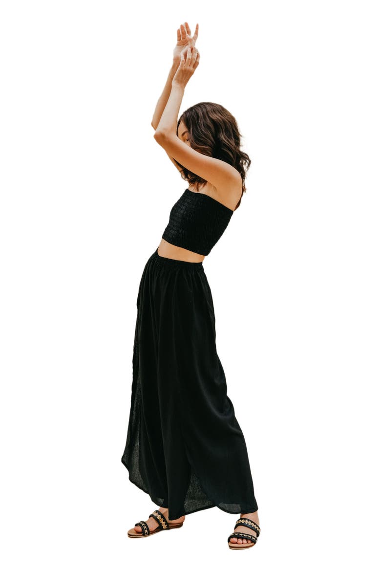 Judith Side Split Pants with Matching Tube Top, Alternate, color, Black