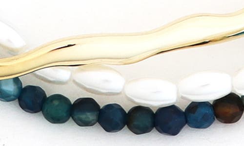 Panacea Set Of 3 Faux Pearl & Stone Beaded Stretch Bracelets In Blue