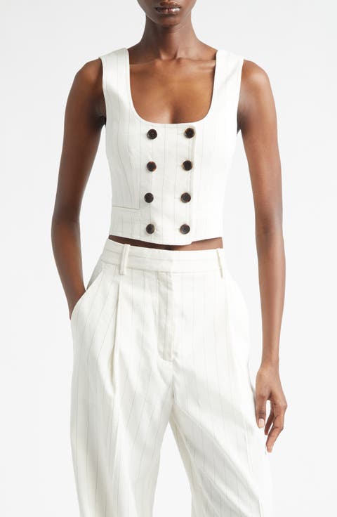 Darcy Pinstripe Linen Blend Crop Vest