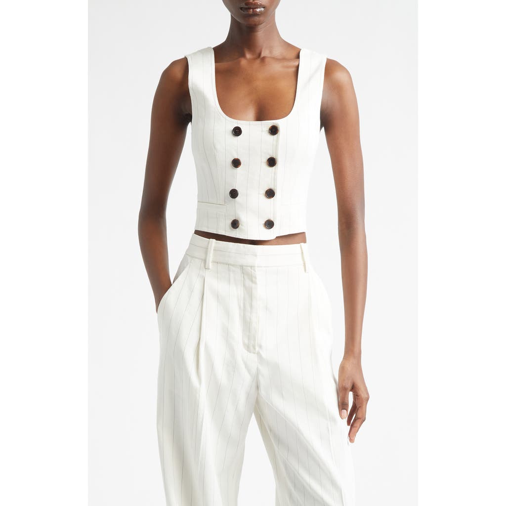 A.L.C. Darcy Pinstripe Linen Blend Crop Vest in Pearl/brown at Nordstrom, Size 8