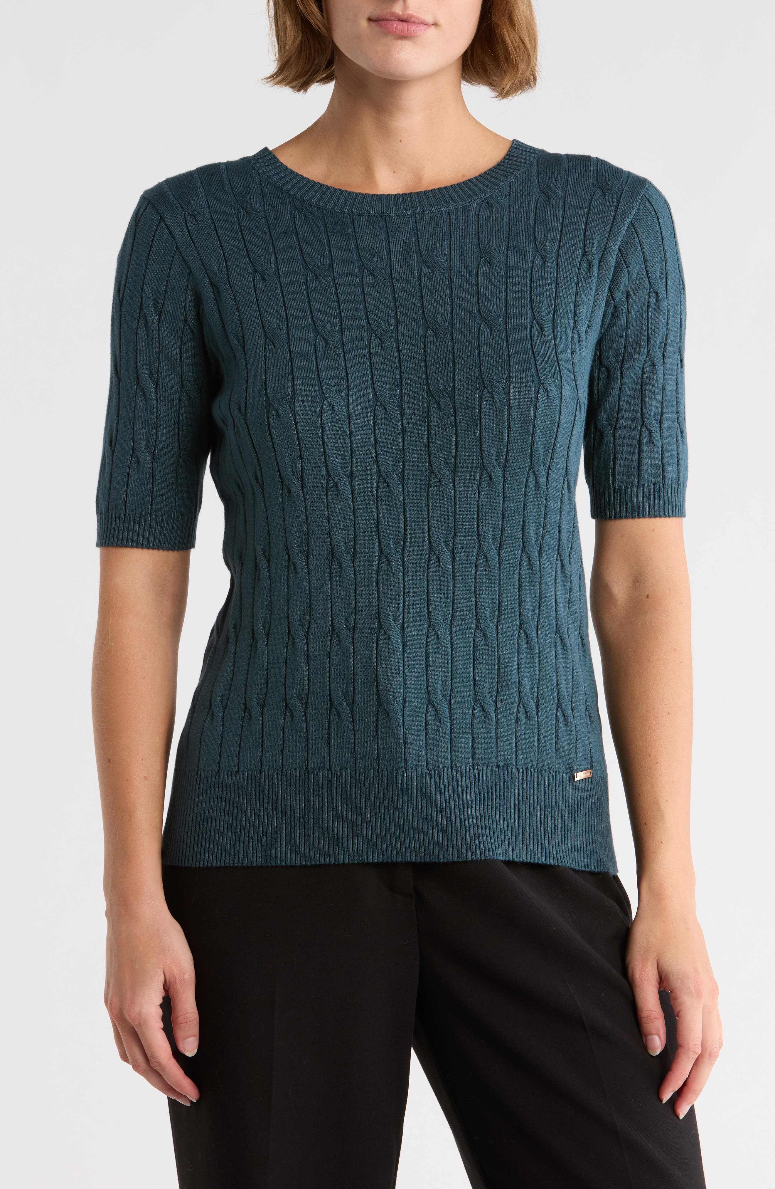 T Tahari Elbow Sleeve Cable Knit Sweater