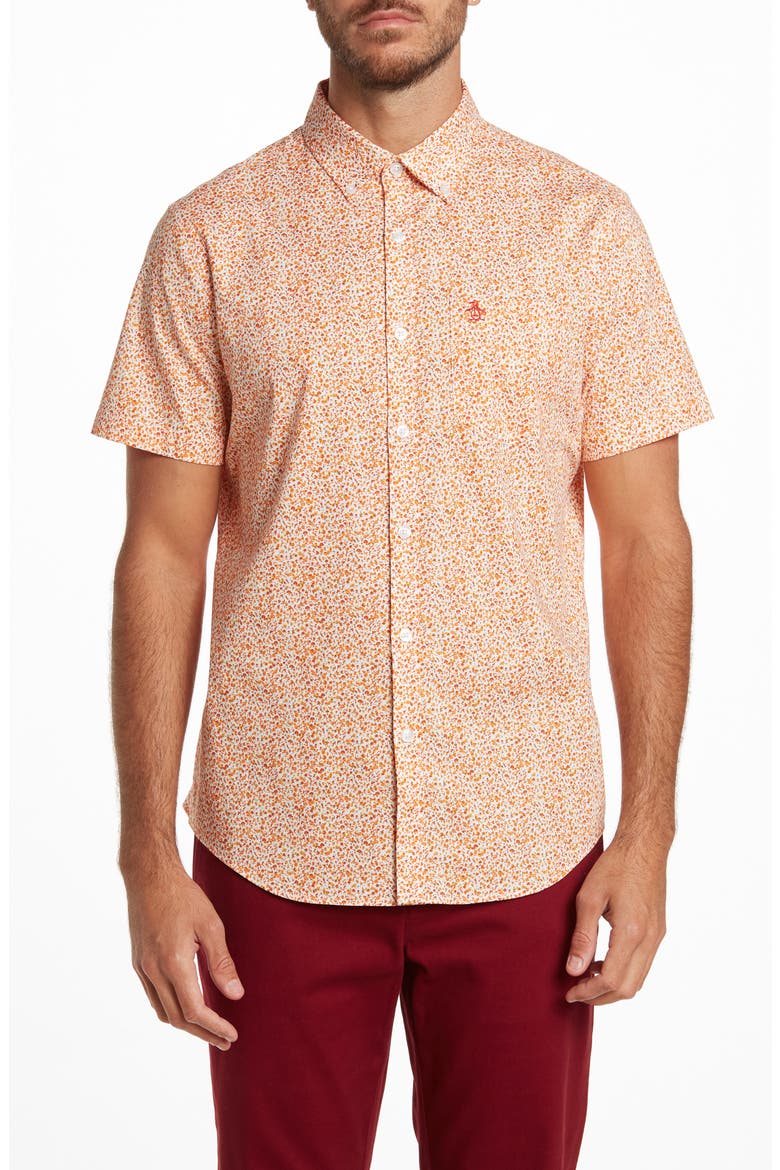 Short Sleeve Ditsy Floral Button-Up Shirt, Main, color, BRIGHT WHITE