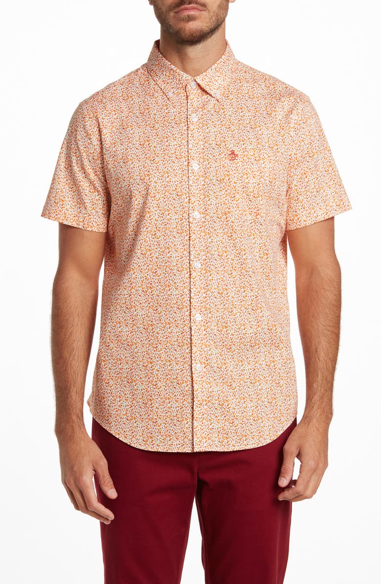 Original Penguin Short Sleeve Ditsy Floral Button-Up Shirt, Main, color,