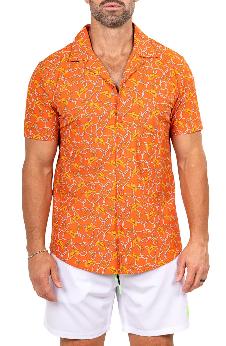 Maceoo Marthy Orange Camp Shirt, Main, color, 