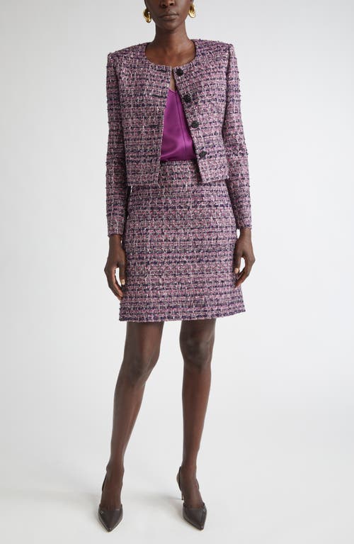 St John St. John Metallic Tape Tweed Crop Jacket In Purple