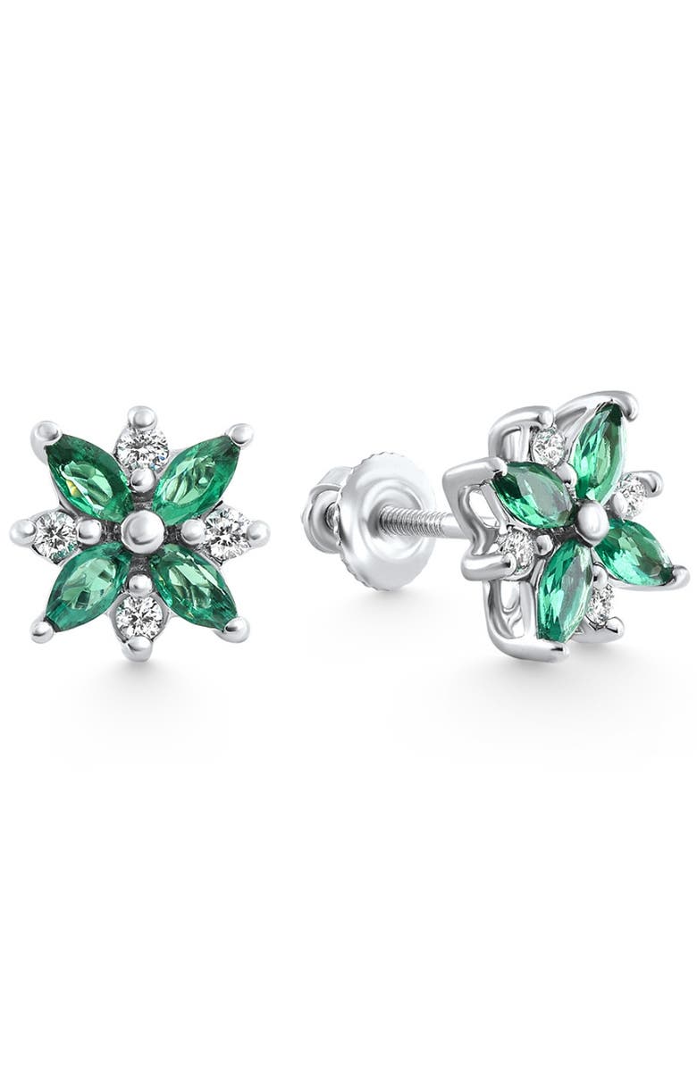 Bliss Diamond .60Ct Petal Green Emerald Diamond Earrings 14k Gold Lab Grown Studs, Alternate, color, 14K White Gold