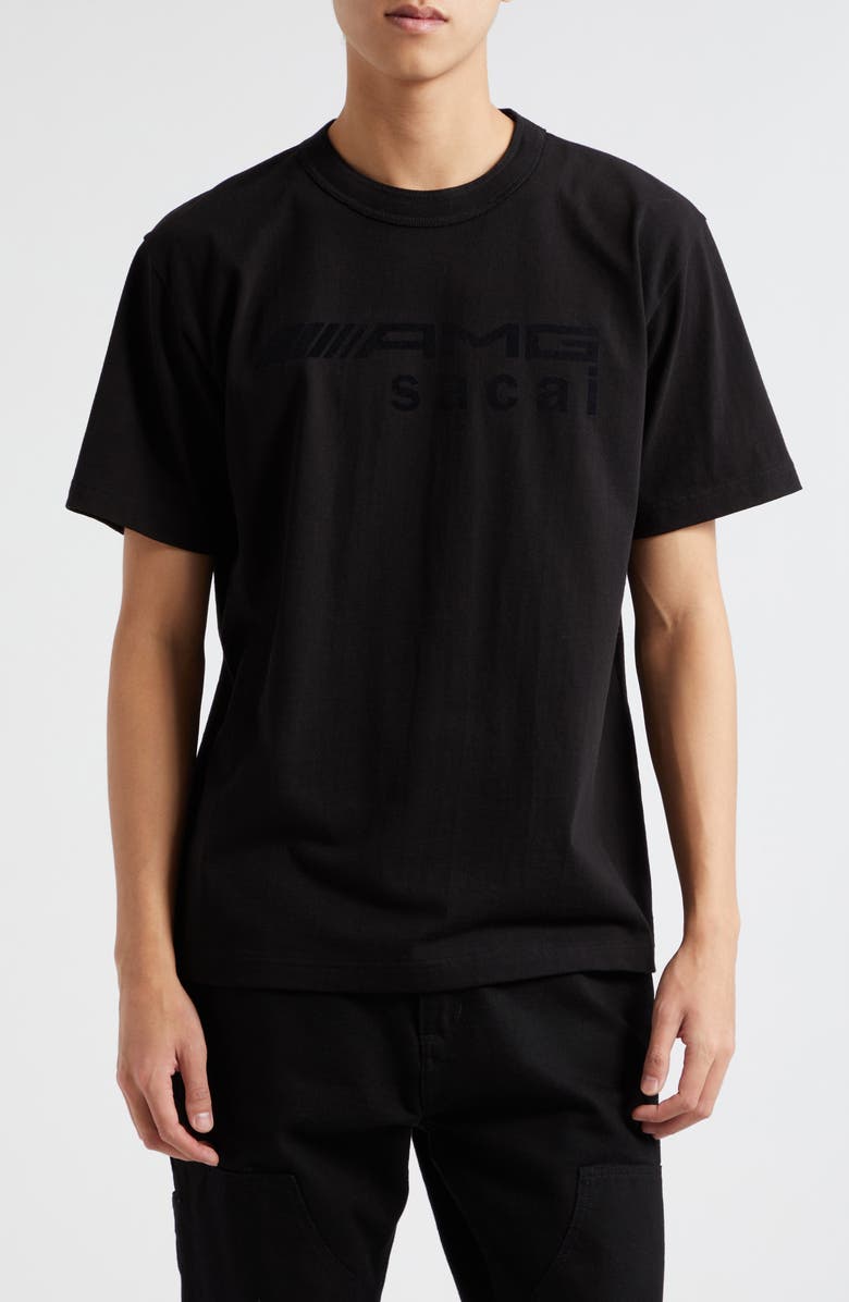 Sacai AMG Flocked Logo Cotton Graphic T-Shirt, Main, color,