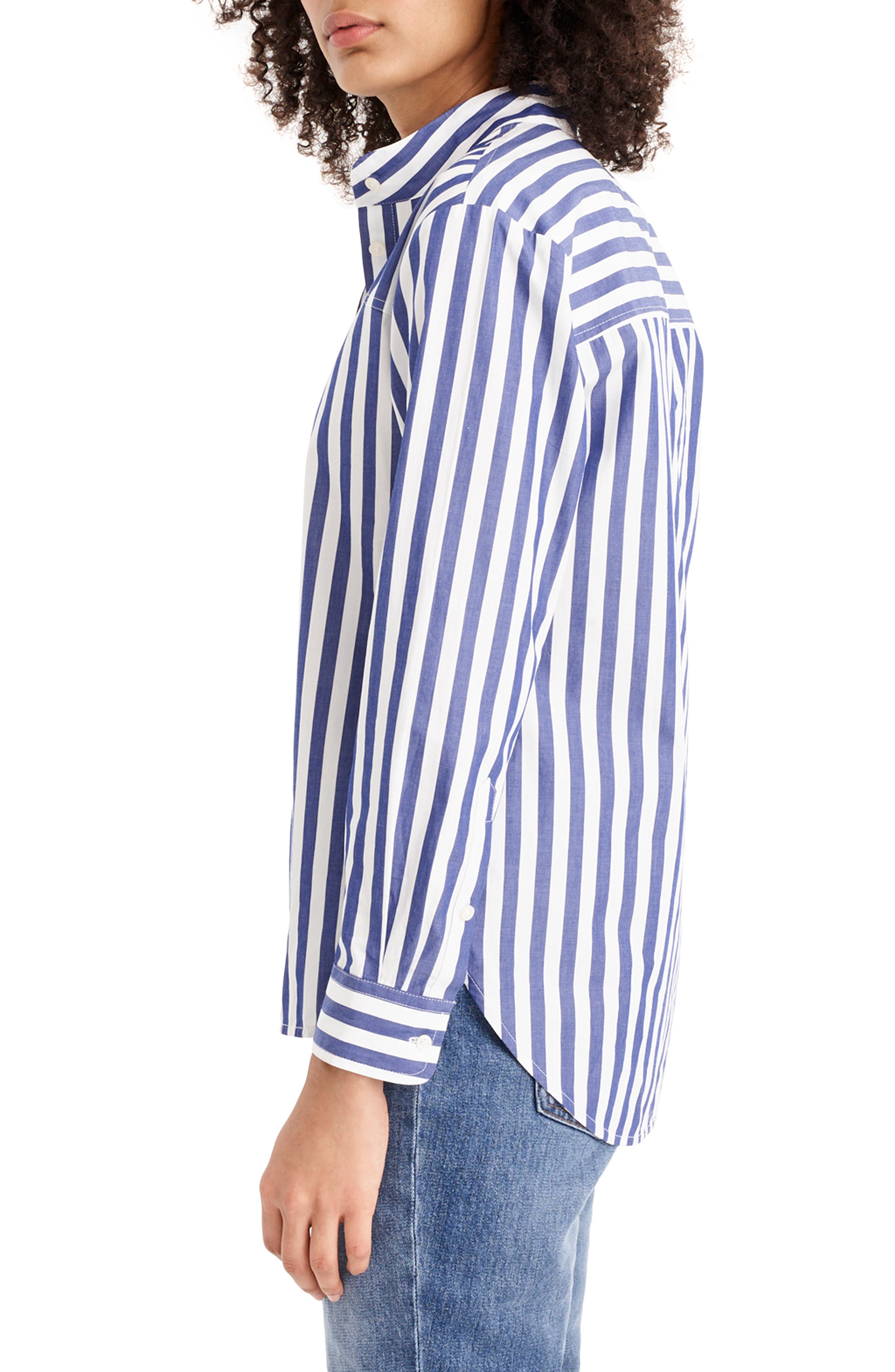 J.Crew Bold Stripe Band Collar Popover Tunic Shirt (Women) | Nordstromrack