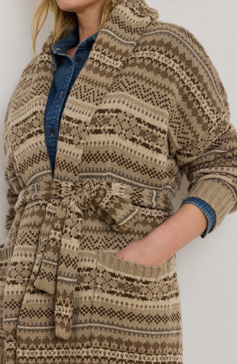 Lauren Ralph Lauren Fair Isle Belted Wool & Cotton Blend Cardigan, Alternate, color, Adirondack Heather Multi