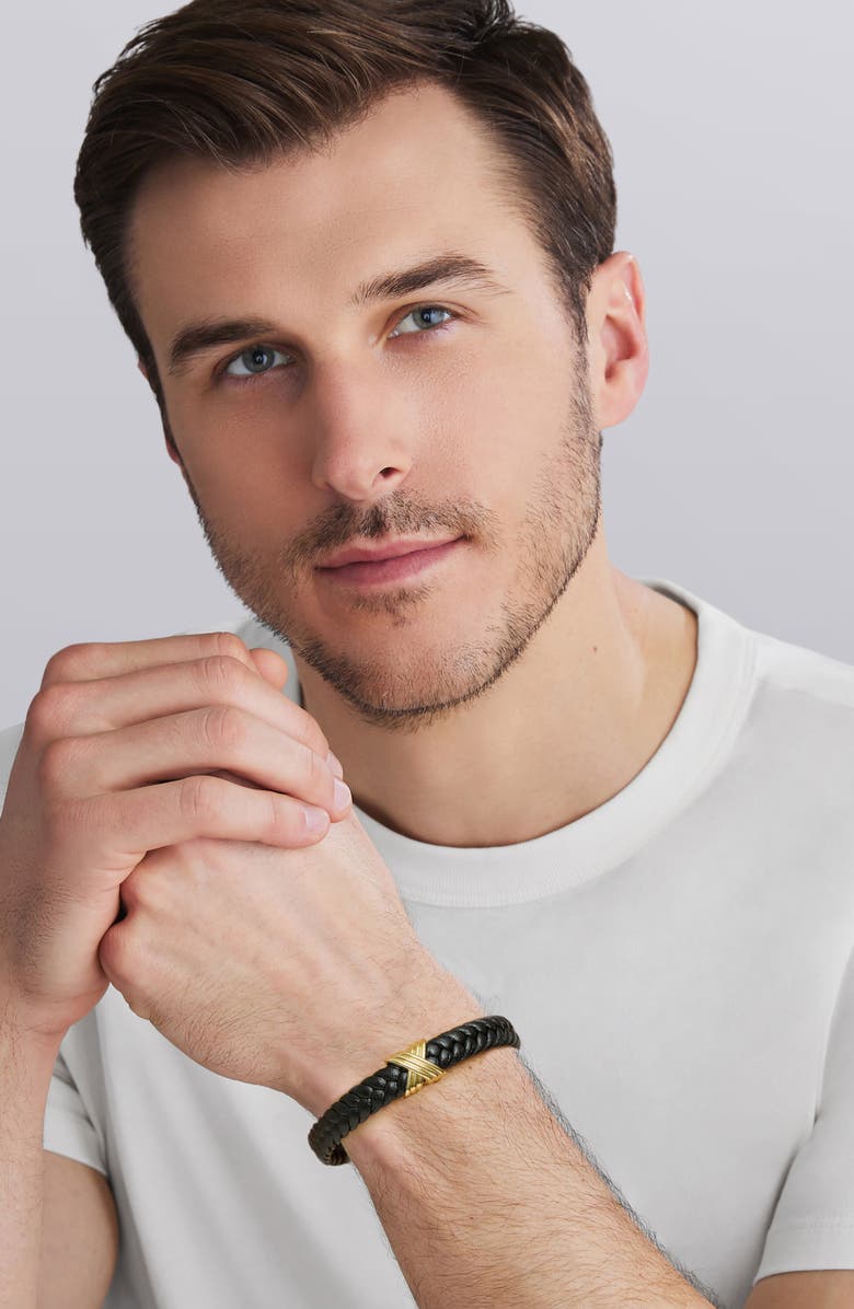 LAGOS Men's Anthem Leather X Bracelet, Alternate, color, Silver