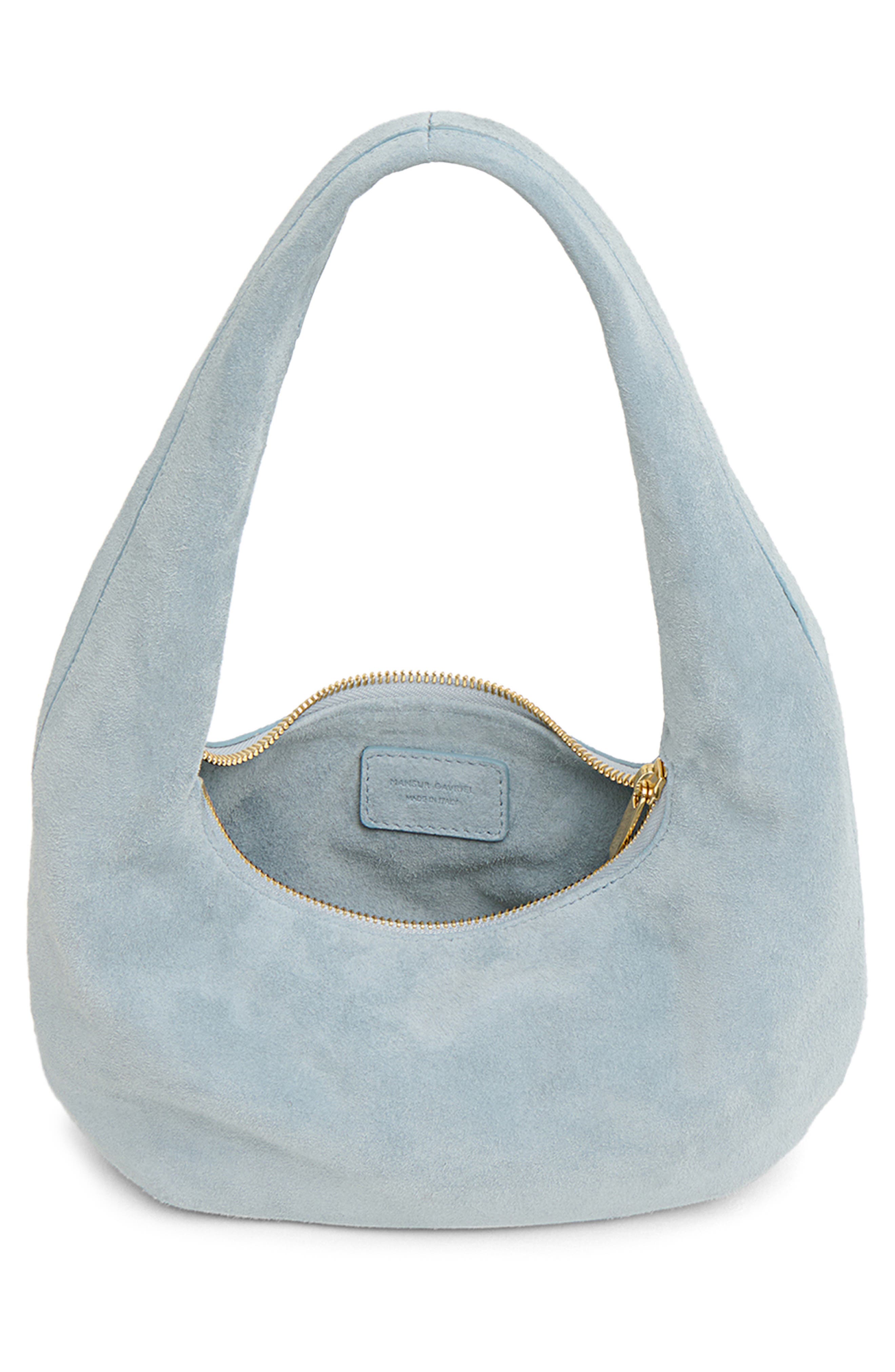 Mansur Gavriel Mini Gnocchi Suede Hobo Bag, Alternate, color, Baby Blue