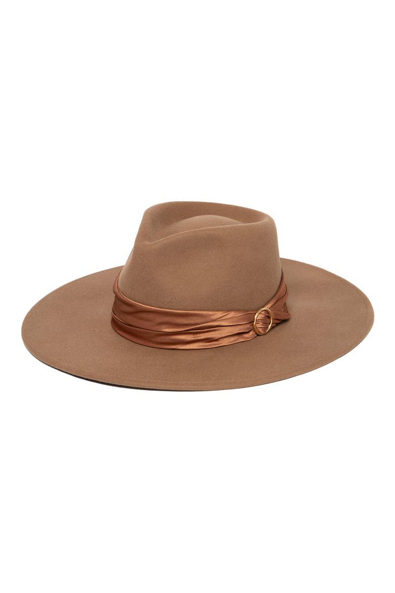Satin Ribbon Fedora, Main, color, CAMEL