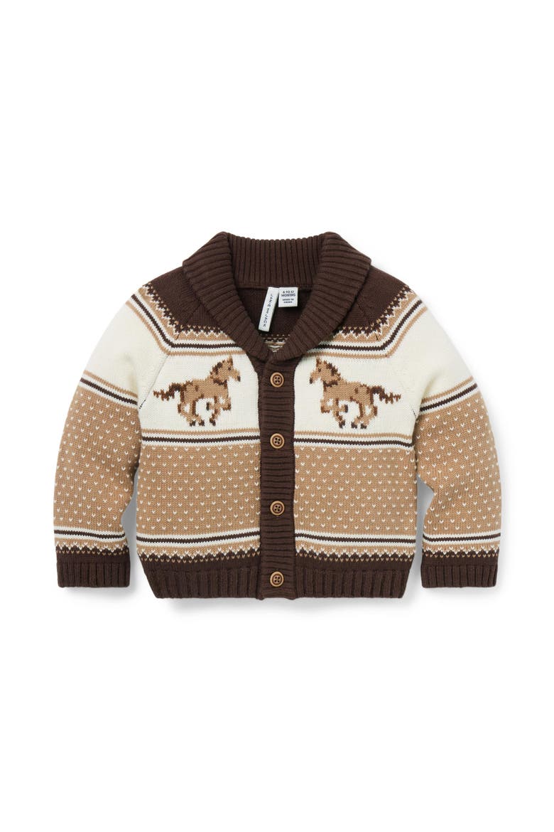 The Little Equestrian Baby Cardigan, Main, color, Brown