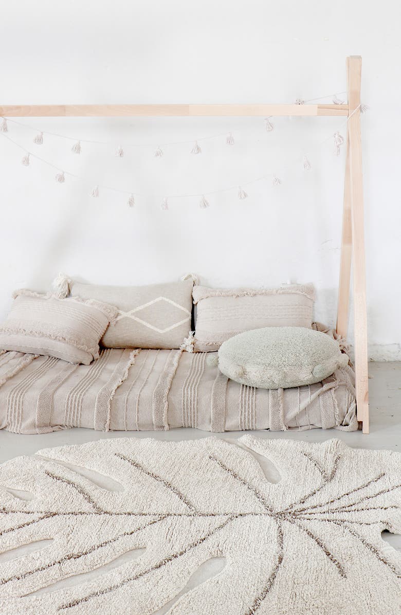 Lorena Canals Bubbly Pompom Trim Floor Cushion, Alternate, color, Olive