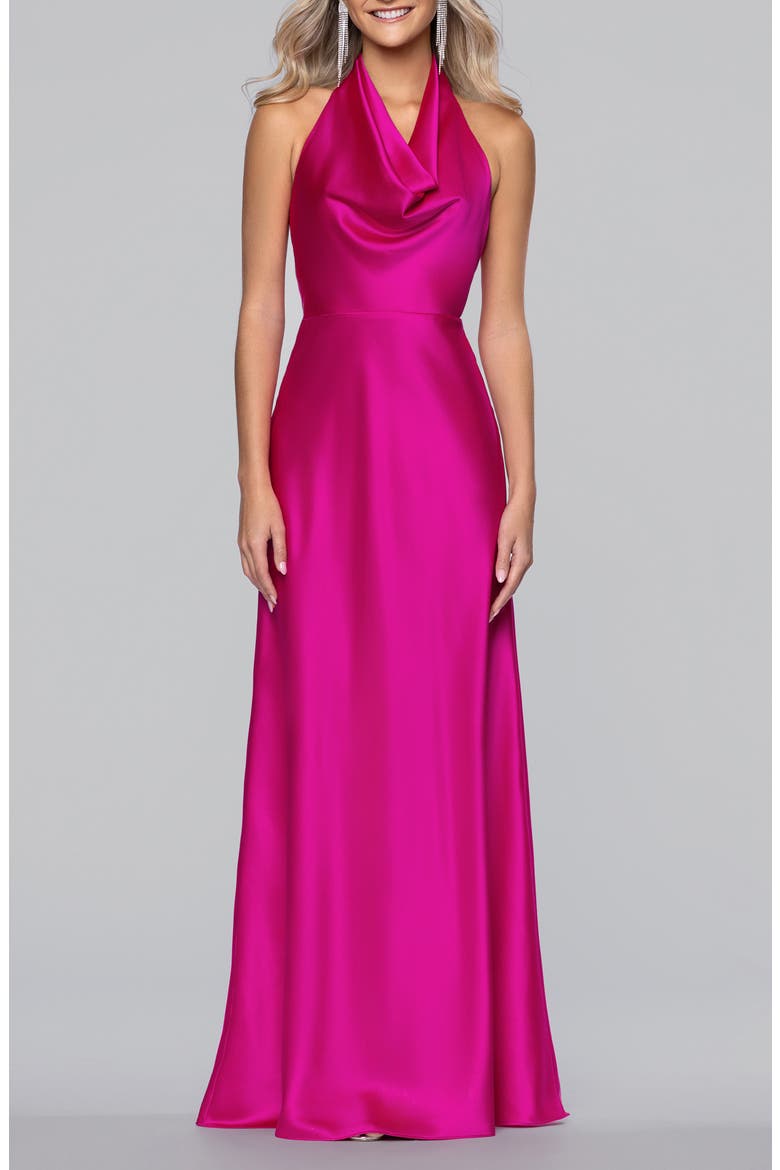 Satin Halter Gown, Main, color, FUSHIA