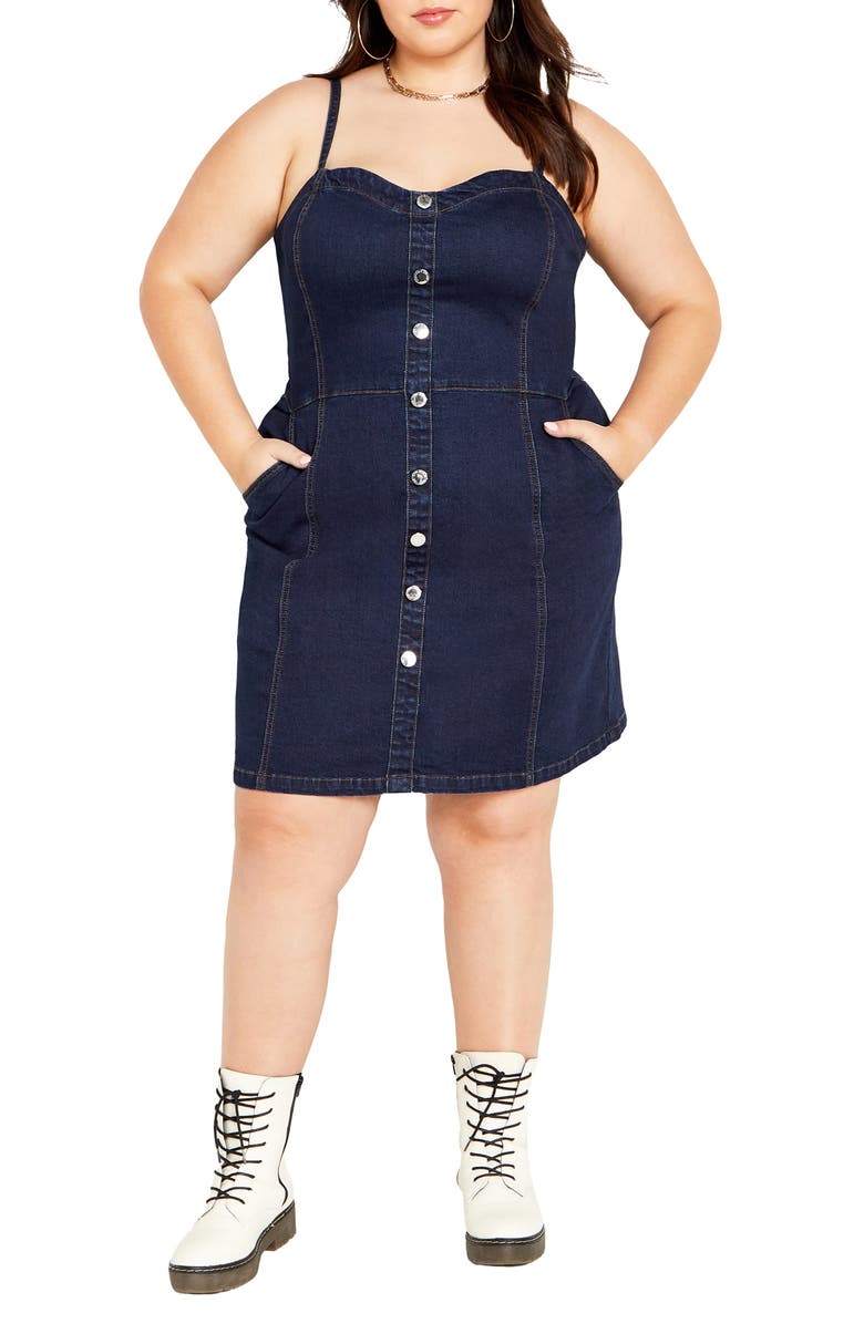 City Chic Ashlynn Sleeveless Denim Dress, Main, color, 
