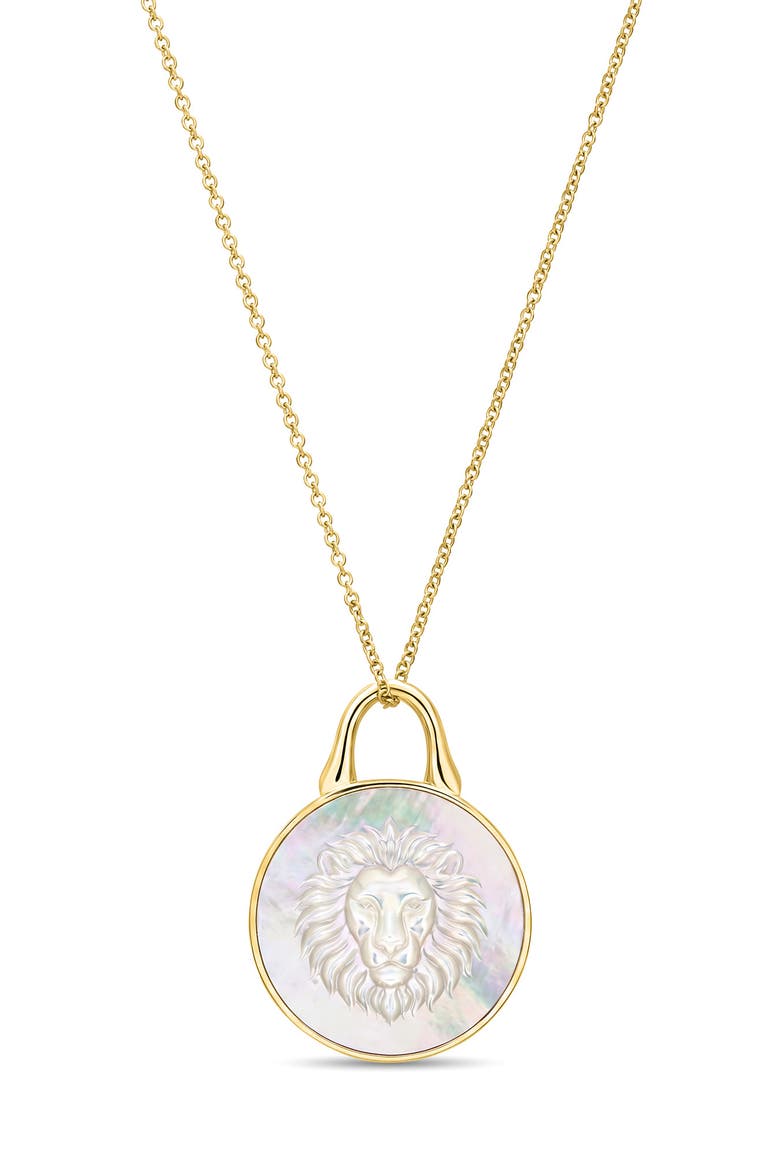 TreasureLock Lion 14K Gold & Mother-of-Pearl Pendant Necklace, Main, color, 14K YG AND MOTHER-OF-PEARL