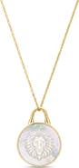 Roseate TreasureLock Lion 14K Gold & Mother-of-Pearl Pendant Necklace