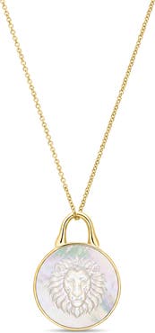 Roseate TreasureLock Lion 14K Gold & Mother-of-Pearl Pendant Necklace