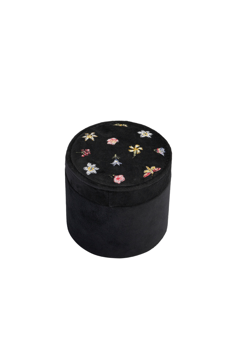 Floral Ditsy Embroidered Black Velvet Jewellery Box, Main, color, Black