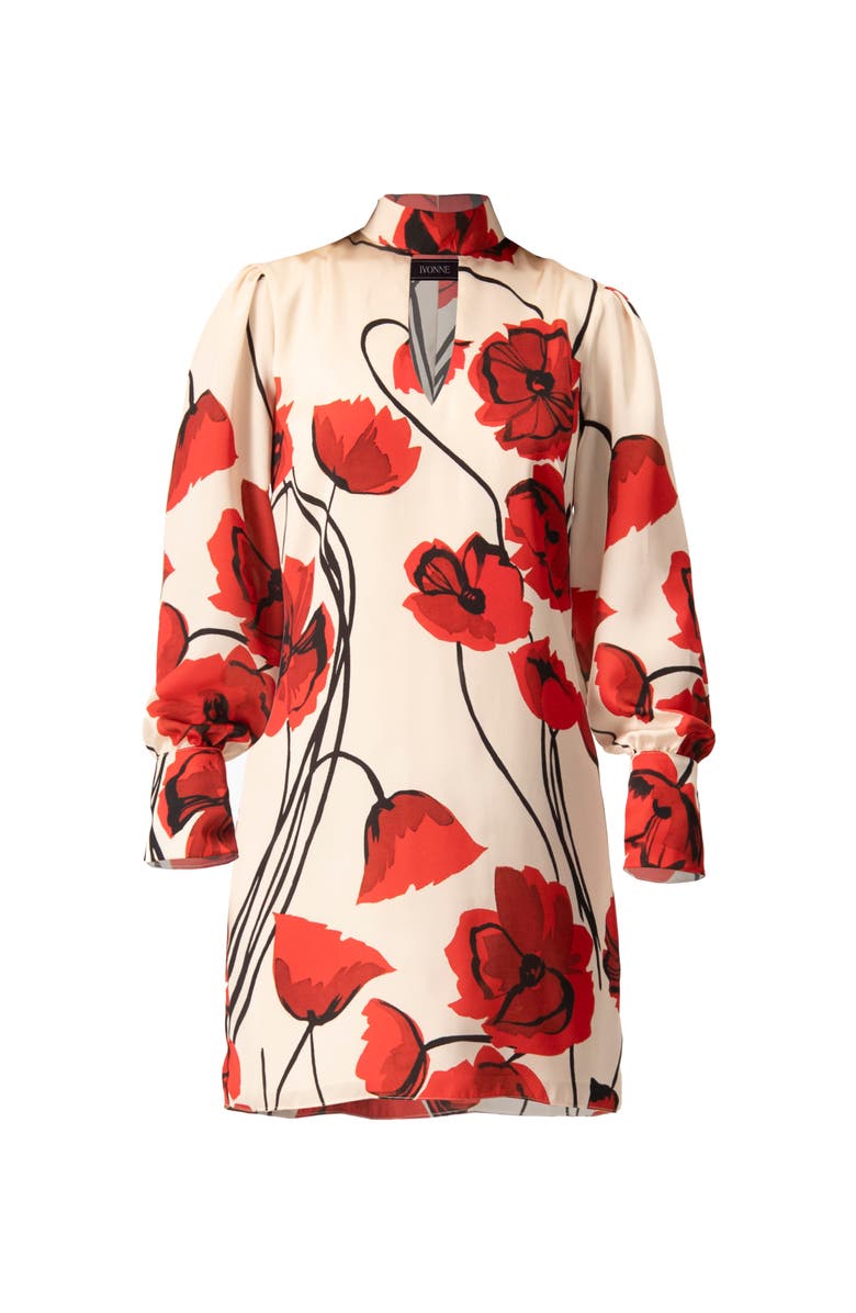 IVONNE Floral Print Mini Dress with Mock Neck, Alternate, color, Ivory-Red