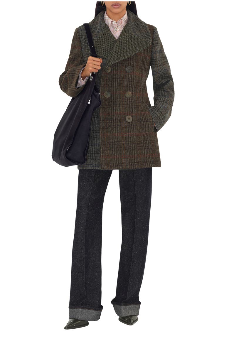 Burberry Patchwork Check Wool Pea Coat, Main, color,