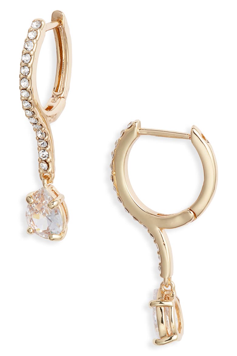 Pavé Bar Drop Huggie Earrings, Main, color, CLEAR- GOLD