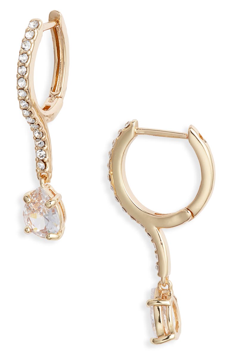 Nordstrom Pavé Bar Drop Huggie Earrings, Main, color, Clear- Gold