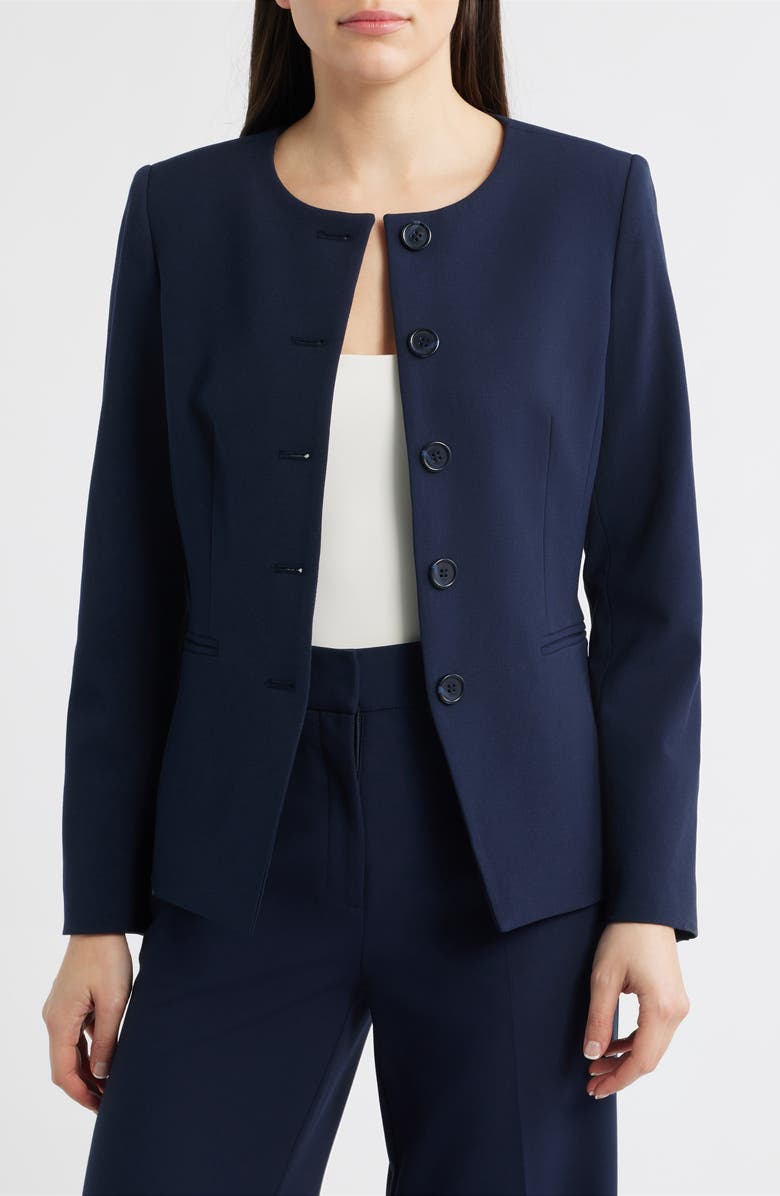 Tahari ASL Collarless Jacket, Main, color, New Navy